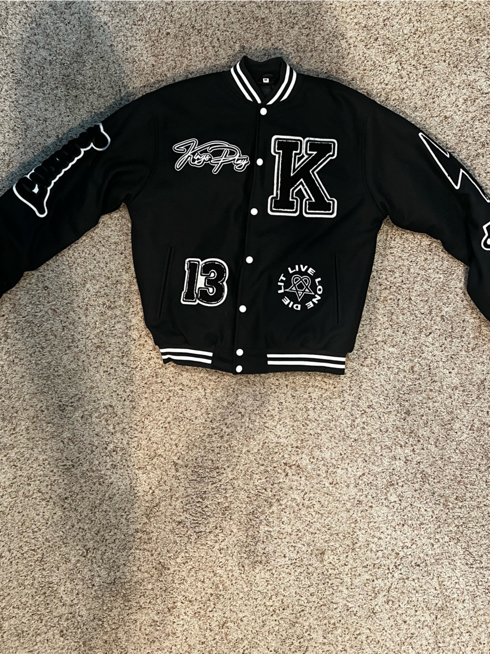 Black Varsity Letterman Jacket with White Trim